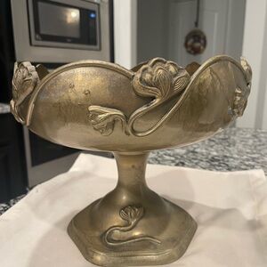 Solid Brass Art Nouveau Footed Hollywood Regency Bowl made India 8x10 planter
